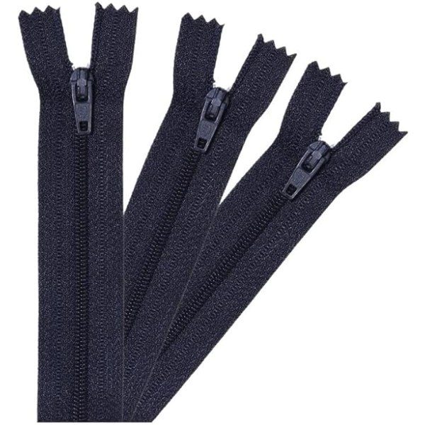 3-pack - Nylon blixtlås med stängda ändar. Perfekt för sömnad, klänningar, kjolar, väskor, kuddar, hantverksprojekt Navy blue