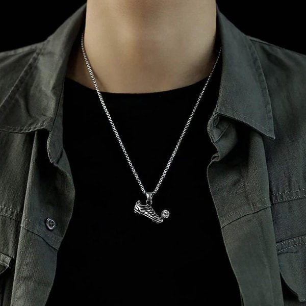 Halsband med fotbollshänge i rostfritt stål för män, 3D-fotbollshänge, hiphop-set, charmhalsband med nyckelring, fotbollsfanpresent till pojkar, män och flickor Shose  Soccer