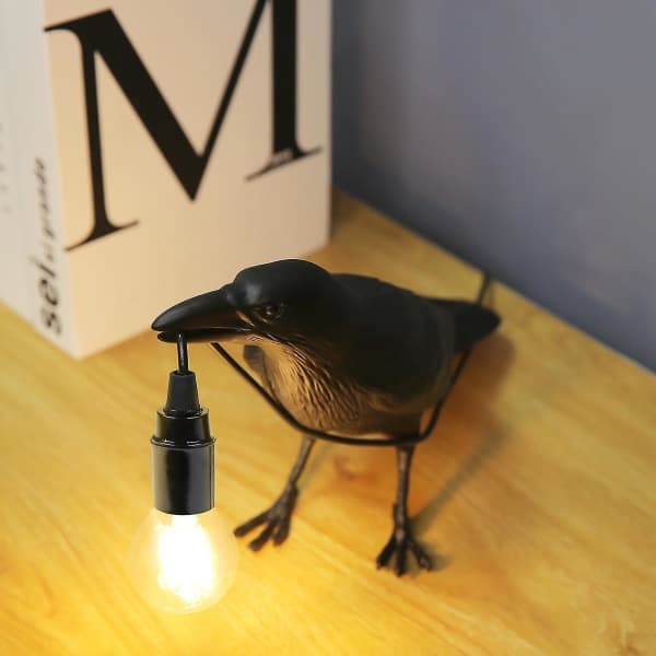 Fuglelampe Resin Kråke LED Lys Soverom Vegglampe Bordlampe Stue Kunstdekorasjon
