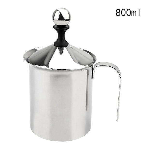 Manuell mjölkskummare i rostfritt stål med dubbelt nät, mjölkkräm, 400/800 ml, mjölkskum, kaffeskummare, köksredskap 800ML