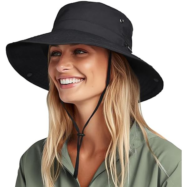 Unisex Solhat til Kvinder Mænd UV Beskyttelse Sommer Bred Skygge Pakkelig Vandring Fiskeri Cowboy Hat Black