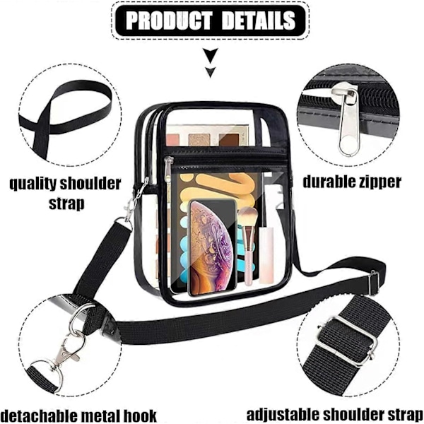2-pack Transparenta Crossbody-väskor, Vattentät Transparent Axelväska Justerbar Slingväska för Män Kvinnor
