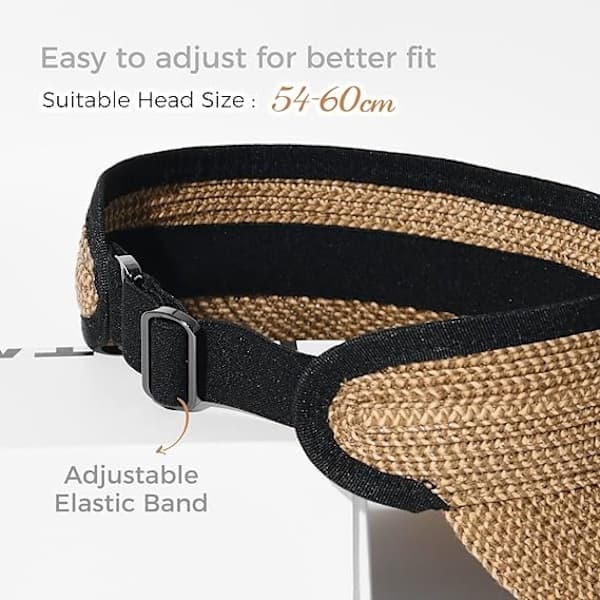 Solhatt för kvinnor i halm, bred brätte UV-skydd, packbar hästsvansvisir för sommar utomhusresor Khaki Khaki Khaki