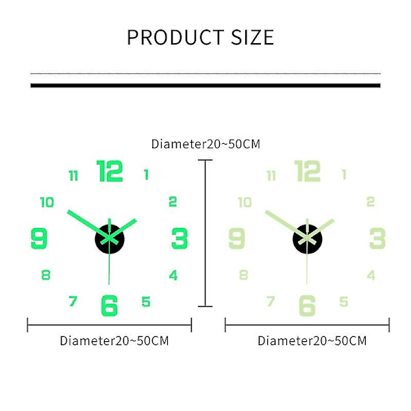 40 cm Självlysande Väggklockor DIY Digital Klocka Självlysande Klocka Akryl DIY Väggklocka Vardagsrum Sovrum Väggdekal Klocka