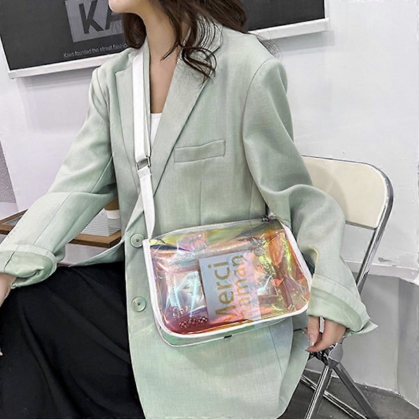 Messenger-väska för damer, transparent laser-axelväska, godisfärger, crossbody-väska White