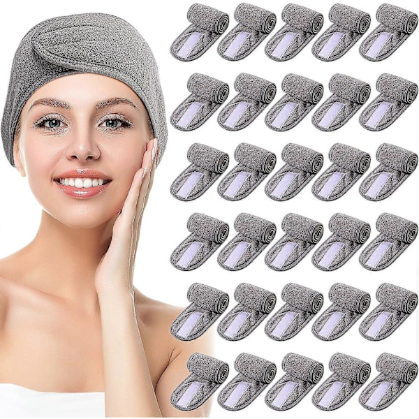 30-pack Spa Pannband Spa Ansiktsbehandling Pannband Spa Pannband Bulk för Tvätt Ansikte Smink Pannband för Dusch Bad Sport Wrap grey