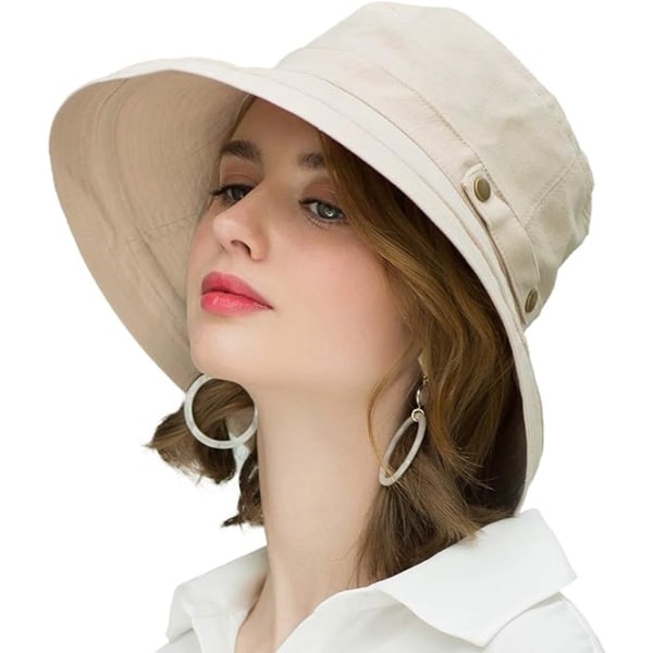 Dame Solhatt UV-beskyttelse hatt bomull bred brem Sommer reisebøtte Khaki