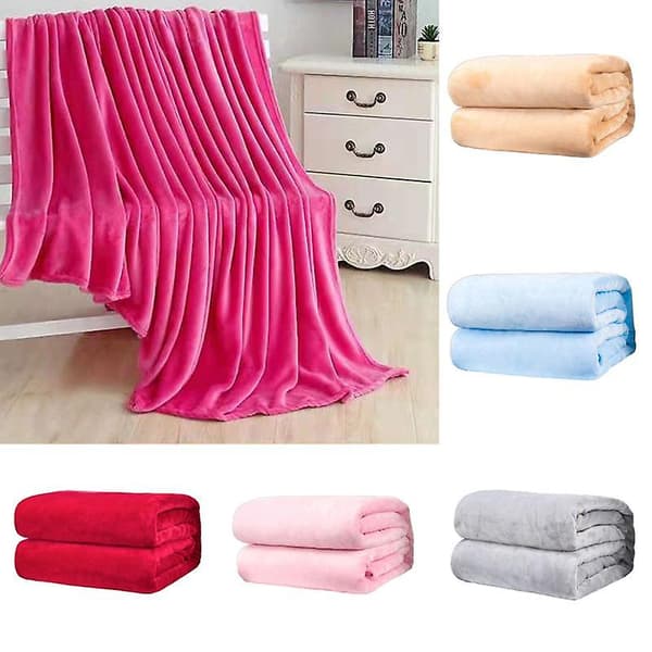 Polyester Mjuk Varm Enfärgad Filt Sovfilt Matta för Hem Sovrum Sängkläder Rose Red 100*150cm.