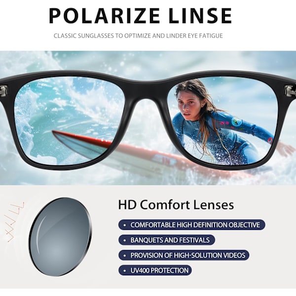 Solglasögon Herr Unisex Polariserad Solglasögon Svart Anti-Glare Linser Klassisk Ultra Lätt Fyrkantig Körning Vandring Golf Fiske Black