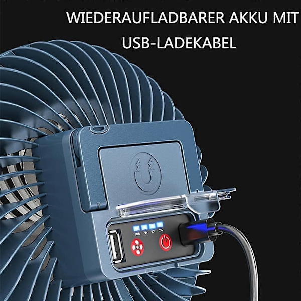 Udendørs LED Campinglampe, Bærbar Campingventilator med Foldbart Stativ, LED Lanterne, Mini Bordventilator, USB Batteri, Ventilator med Krog til Camping, Hjem, Kontor