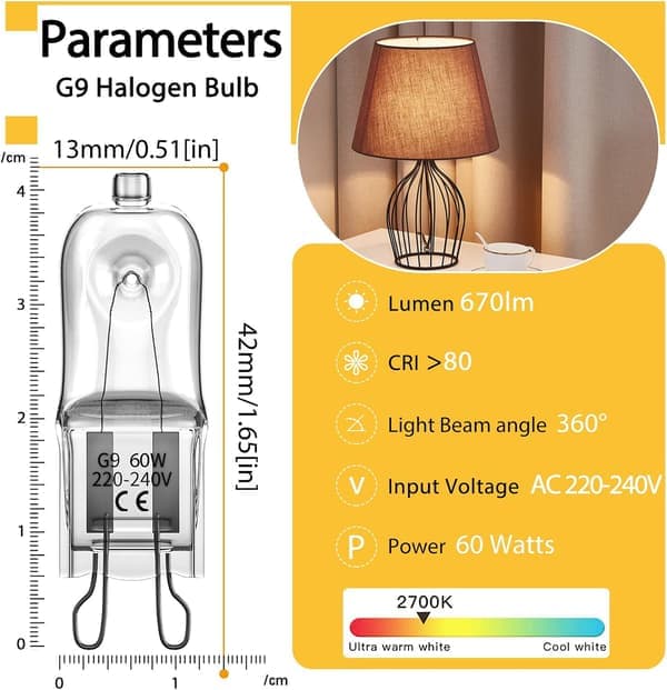 G9 halogenpærer 60W, 230V, 10-pakning 60W 60W