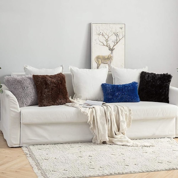 Paket med 2, fuskpäls plysch dekorativa kuddfodral Randigt mjukt örngott kuddfodral för soffa soffa sovrum 43x43cm