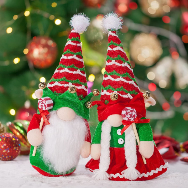 Dvergdukker til julepynt Pakke med 2 søte nisser - plysjjulepynt, luksuriøse hjemmedekorasjonsleker - 1 mannlig/1 kvinnelig nisse