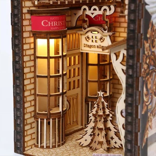 3D-träpussel Magic Book Nook-kit Miniatyrdockskåp Bibliotek Bokstöd Leksaker för