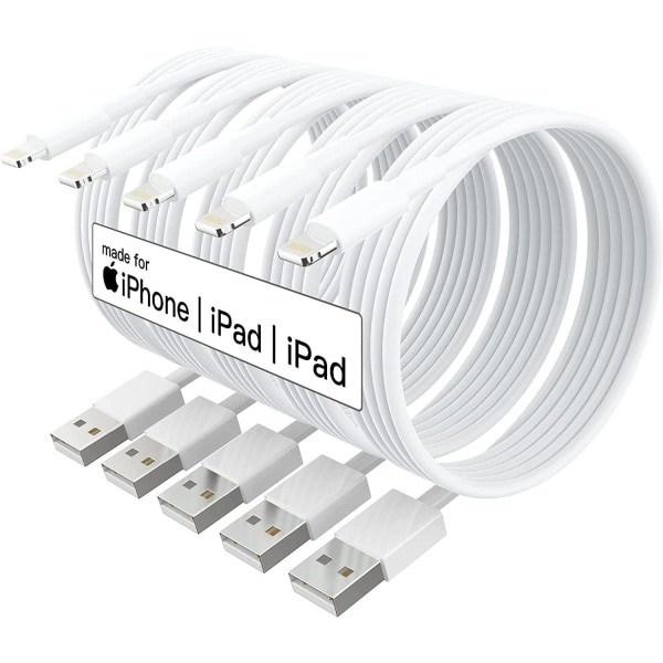 5X Lightning USB kabel till Apple för din iPhone, iPad 1m Vit