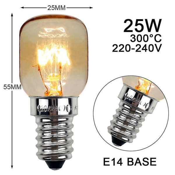 Premium jääkaapin/pakastimen hehkulamppu/lamppu E14 ruuvi 25w 240v volframi. (2 kpl)