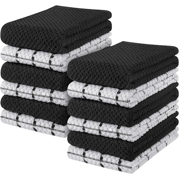 Håndklæder - Sæt med 12 køkkenhåndklæder - 38 x 64 cm - ringspundet bomuld super bløde absorberende viskestykker, tekøkkener og barhåndklæder