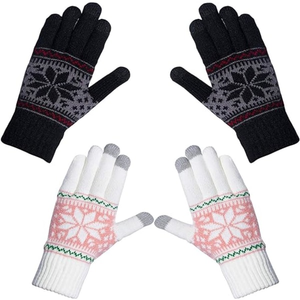 2 par varme strikkede vinterhandsker med touchskærm