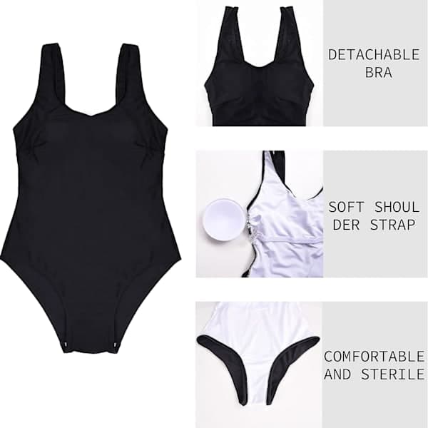 Damebadedragt, Hel Badedragt, Mavekontrol, Polstret Badedragt, Rund Hals, Rygløs Monokini, Gradientfarve, Badedragt Sort M Black M
