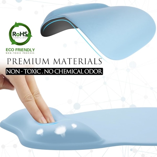 Ergonomisk musmatta med handledsstöd i memory foam, bekväm datormusmatta för laptop, smärtlindrande handledsstöd, renblå Pure Blue