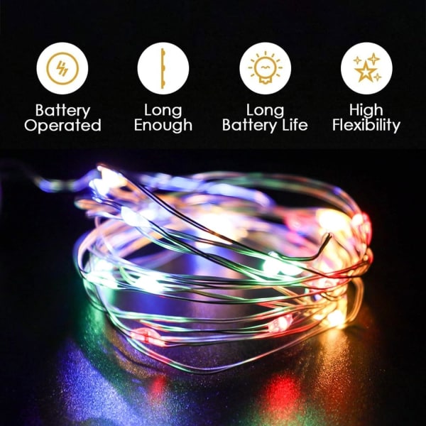 LED-lyskæde, batteridrevet, 3-pak 2M 20 LED mikrotrådslyskæde til soveværelsesglas, bryllupsfest Multicolour 3pcs