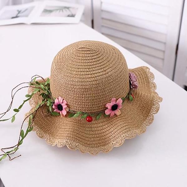 Dam Blommig Fällbar Floppy Bred Brätte Halm Solhatt Sommarhatt UPF 50+ Solskydd Hatt Strandmössa för Strandsemester Khaki