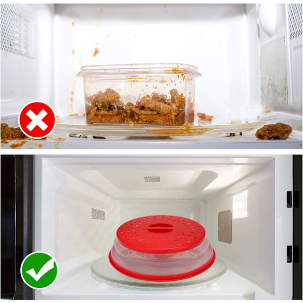 Hopfällbart mikrovågsugnsskydd för mat, stänkskydd för mikrovågsugn, durkslag, diskmaskinssäkert, 2-pack Red 2pcs