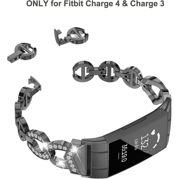 Kompatibel med Fitbit Charge 4 Band/Charge 3 Band til kvinder, Premium Metal Band Bling Armbånd Armbånd Sødt tilbehør Udskiftningsbånd til