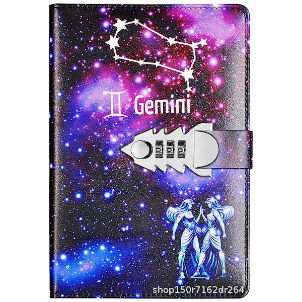 A5 Kreativ Kombinationslås Tolv Konstellation Dagbog Pu Læder Kombinationslås Dagbog Med Lås Dagbog Notatblok c Gemini