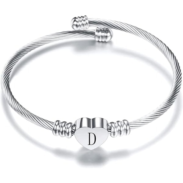 Initial Letter Manchet Armbånd til Kvinder Piger Udvidelig Kærlighed Hjerte Sølv Alfabet Armbånd Familie Mor Datter Mors Dag Valentinsdag Fødselsdag D