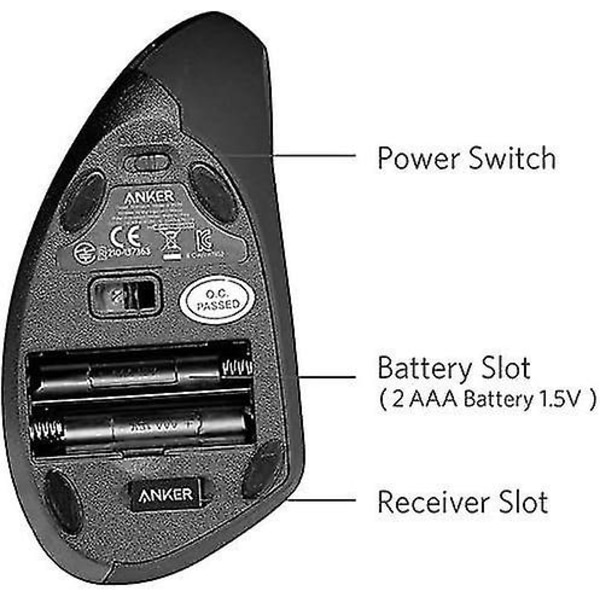 Anker 2,4g trådlös vertikal ergonomisk optisk mus, 800/1200/1600 dpi, 5 knappar för bärbar dator, stationär, dator