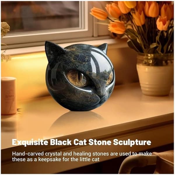 Sort kat stenskulptur figur, luksus sort kat stenskulptur, krystal kattefigur - 2 stk.