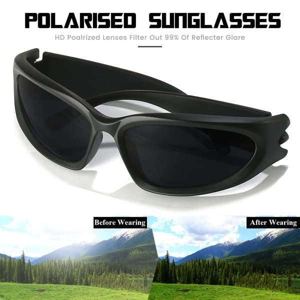 Polariserade glasögon Y2K Wrap Around solglasögon snygga polariserade UV400 futuristiska ovala solglasögon kvinnor män fiske golf körning solglasögon