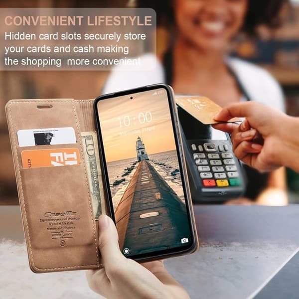 Fodral för Xiaomi Redmi Note 12 4G Premium Läder Flip Plånboksfodral med Kortfack, Brun