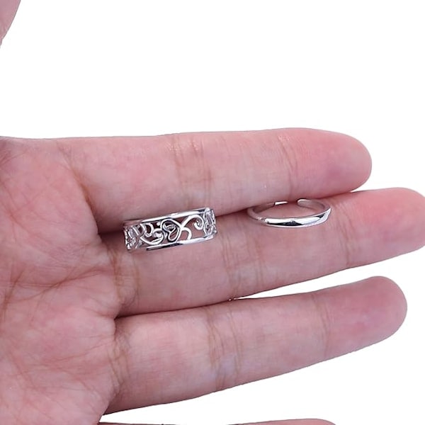 Åpent tåringsett, tåring for kvinner og jenter, justerbar, minimalistisk, cubic zirconia, hjerte, blomst