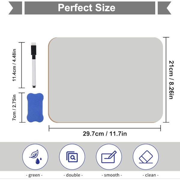 Mini-kuivauspyyhintätaulu, 8,2 x 11,8 tuuman kaksipuolinen minitaulu kynillä ja pyyhekumilla, kestävät kannettavat valkotaulut 2pcs