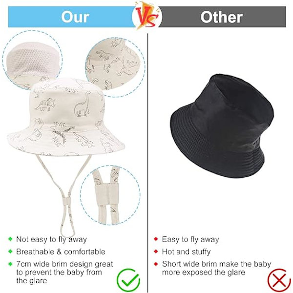 Barne Solhatt, UV-beskyttende Strandlue Barn Bucket Hat Sommerhatt for Småbarn Gutter Jenter off white