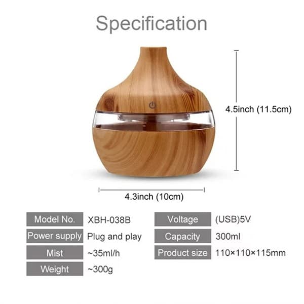 300 ml:n LED-aromihajotin, aromaterapiakostutin