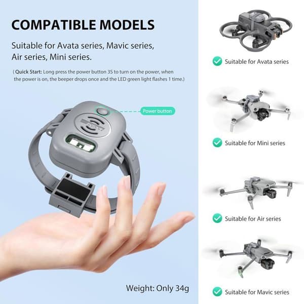 Startrc Drone Alarm Buzzer, 120dB Uppladdningsbart LED-larm för borttappad drönare, GPS-flygkontrollspårare för DJI Mini 4 Pro