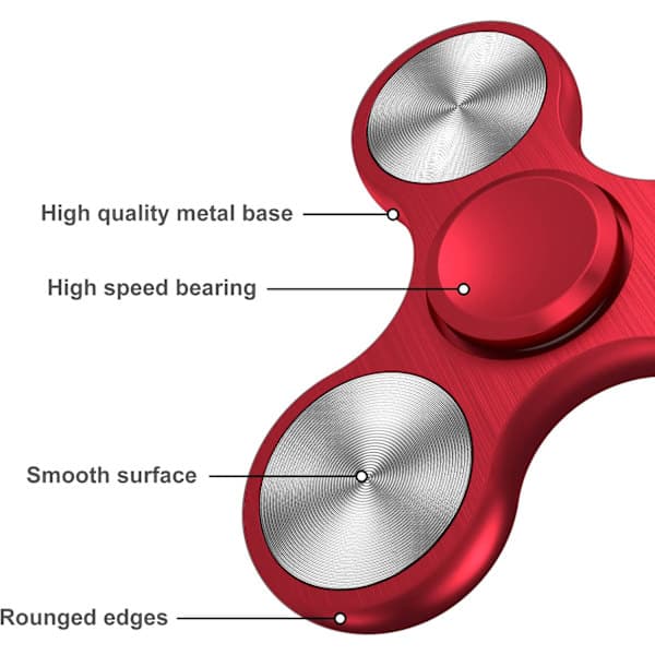 Fidget Spinner i rostfritt stål - 4-10 minuters snurr - ADHD stresslindring för alla åldrar (röd)