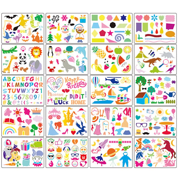20 stk. Børne DIY tegne stencils hulsæt Børn Plastik P ONE SIZE