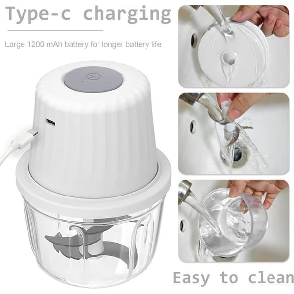 Mini elektrisk foodprocessor, 400 ml blender, 6 knivblade i rustfrit stål, USB-genopladelig løghakker, lille multihakker