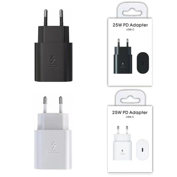 Samsung Pd25w Superrask ladekontakt S23 e Charger S22 White 25W Set Head +1 M cable