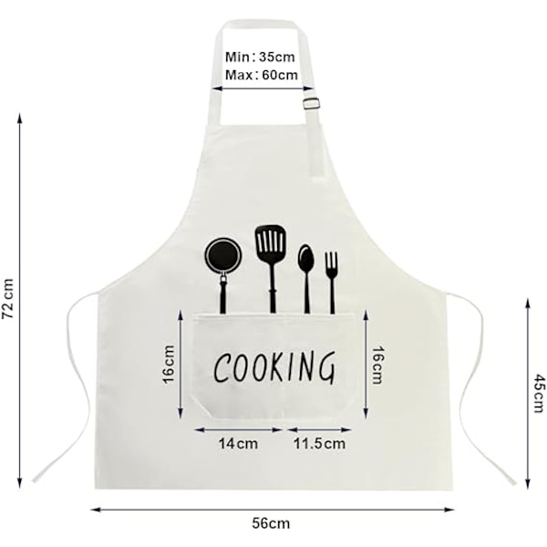 2 stk Unisex Vanntett Forkle, Justerbar Smekkeforkle med 2 Lommer, Maskin  Matlaging Kjøkkenforkle, Restaurant, Kaffehus White