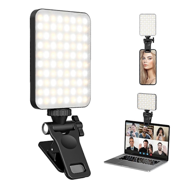 LED videolys, Tiktok live broadcast fyldlys, farvetemperatur 3000K-6500K, 2000 mAh genopladelig clip-on ringlys til mobiltelefoner, laptops,