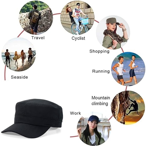 Unisex Classic Army Cap, flad top almindelig hat, justerbare moderigtige militære sportshuer, kadetkasketter, åndbare udendørs hatte Army Green
