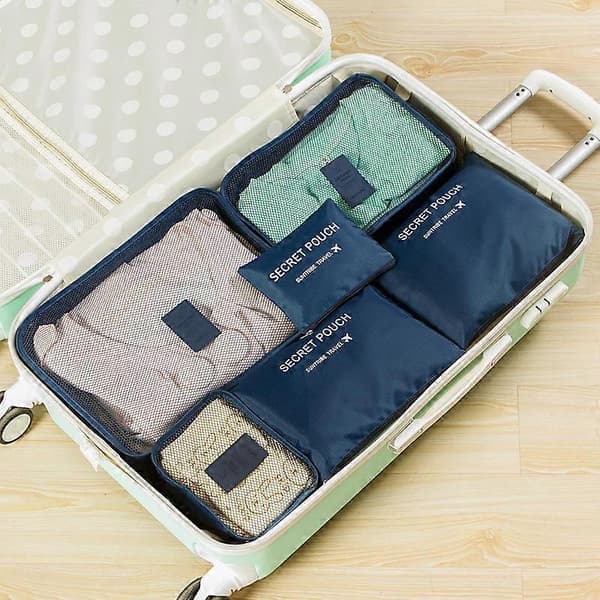6 st Resväska Organizer Väskor Bagage Packningskuber För Reseorganisering Förvaring Sko Kläder Bagage Organizer Väskor navy blue