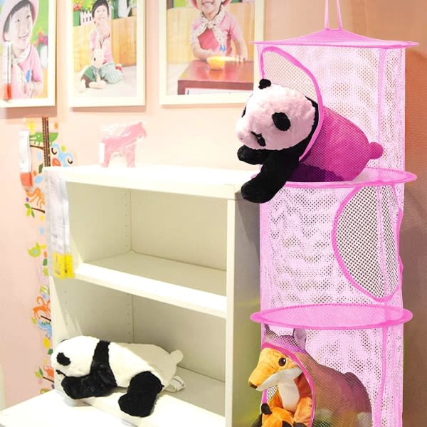 stk oppbevaringsnett for barn (rosa, lilla, blå-75*27 cm), sammenleggbar mesh Ba