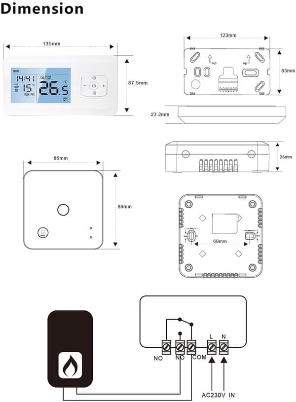 Wi-Fi Smart Termostat Trådløs Programmerbar Termostat med RF-mottaker Skrivebord Veggfeste APP-kontroll Stemmekontroll