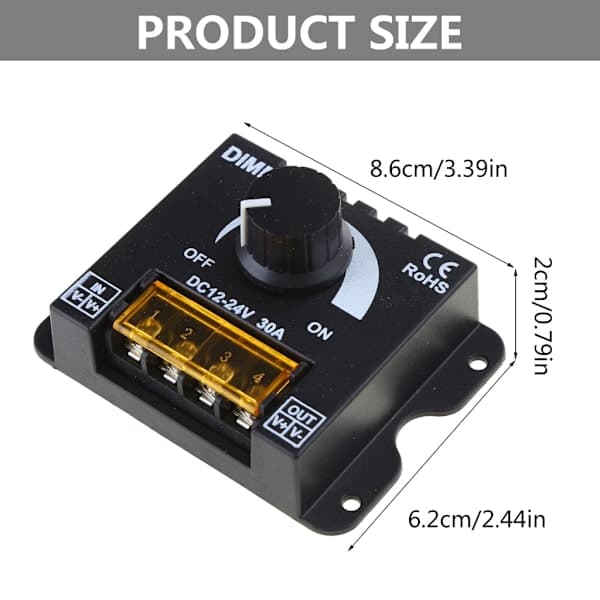 DC 12V 24V 30A LED-lysbånd PWM-dæmpningscontroller med aluminiumshus